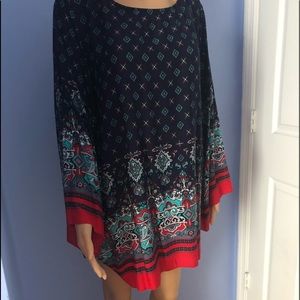 Shift Dress Navy Blue/Red angel sleeve XL